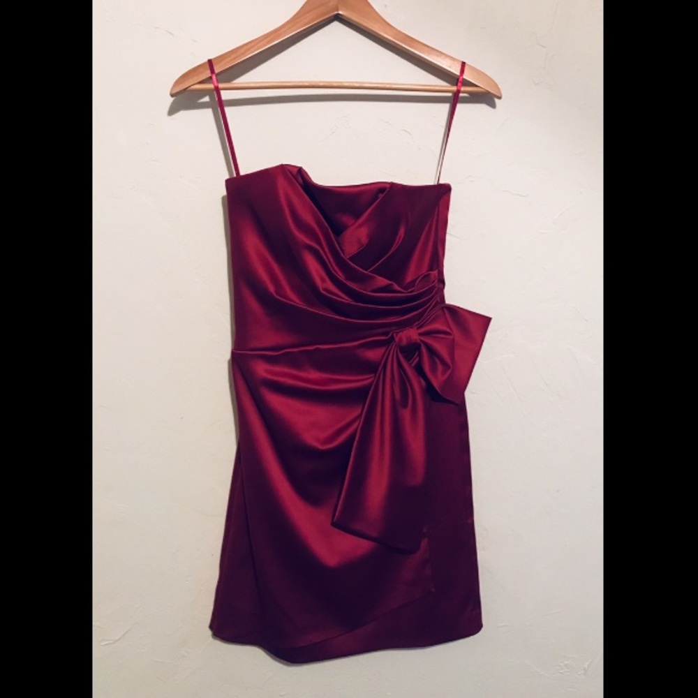 WHBM Cranberry Strapless Satin Dress